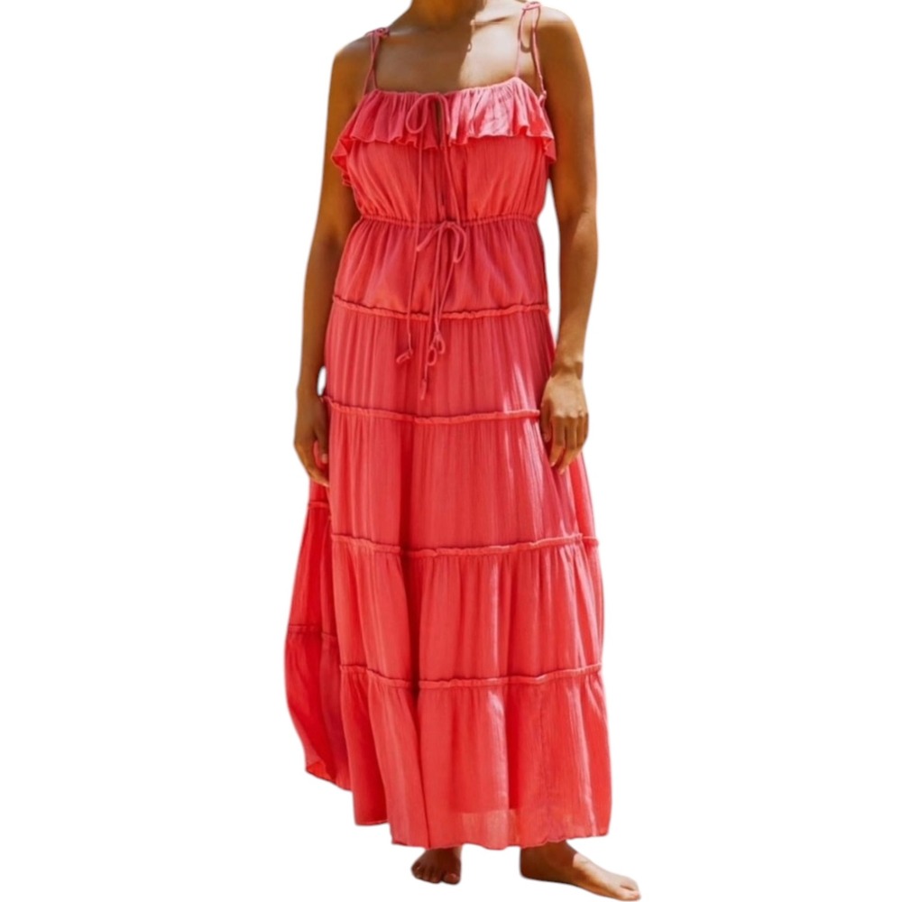 NWT Anthropologie Tiered Ruffle Maxi Dress Pink Size Small Boho Flowy Resortwear